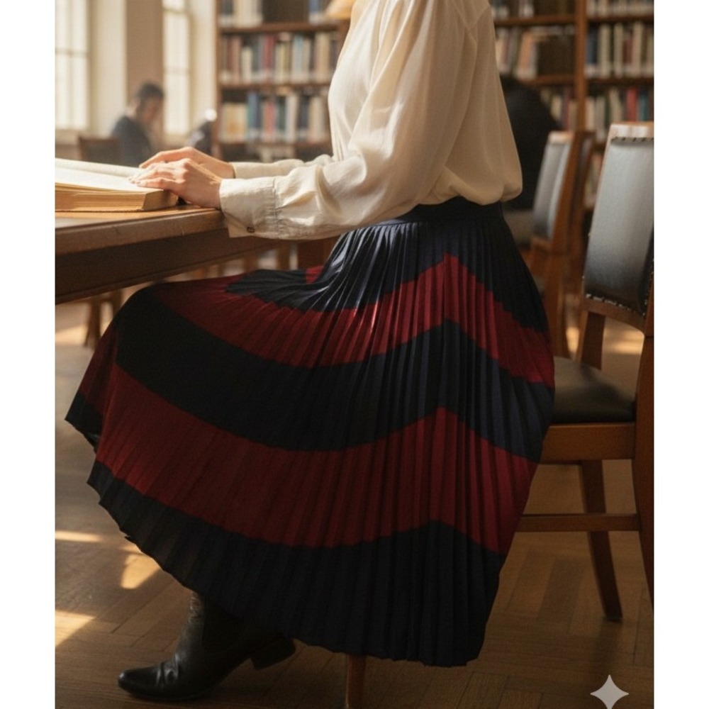 J.Crew Womens Navy Burgundy Chevron Pleated Midi‎ Skirt Size 2 B0900 FA14